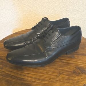 Bugatti 1802 |Mens Black Premium Leather Dress Shoes Oxfords MINT! 44 Sz.11